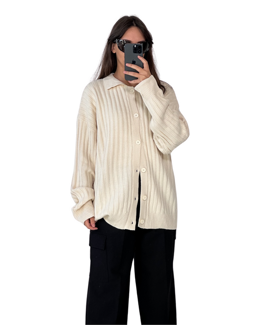 HEAVY RIBBED CARDIGAN MILK